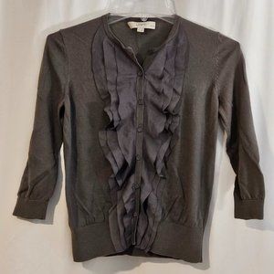 Ann Taylor Loft - Gray Ruffle Front Cardigan - Size Petite S